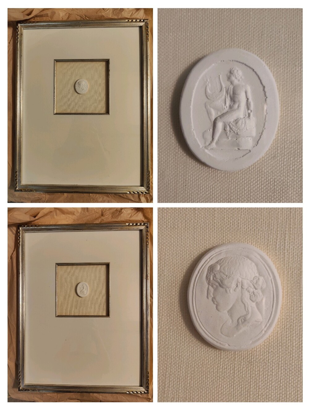 Pair Of Grand Tour Intaglio Reproduction In Distressed Silver Frame